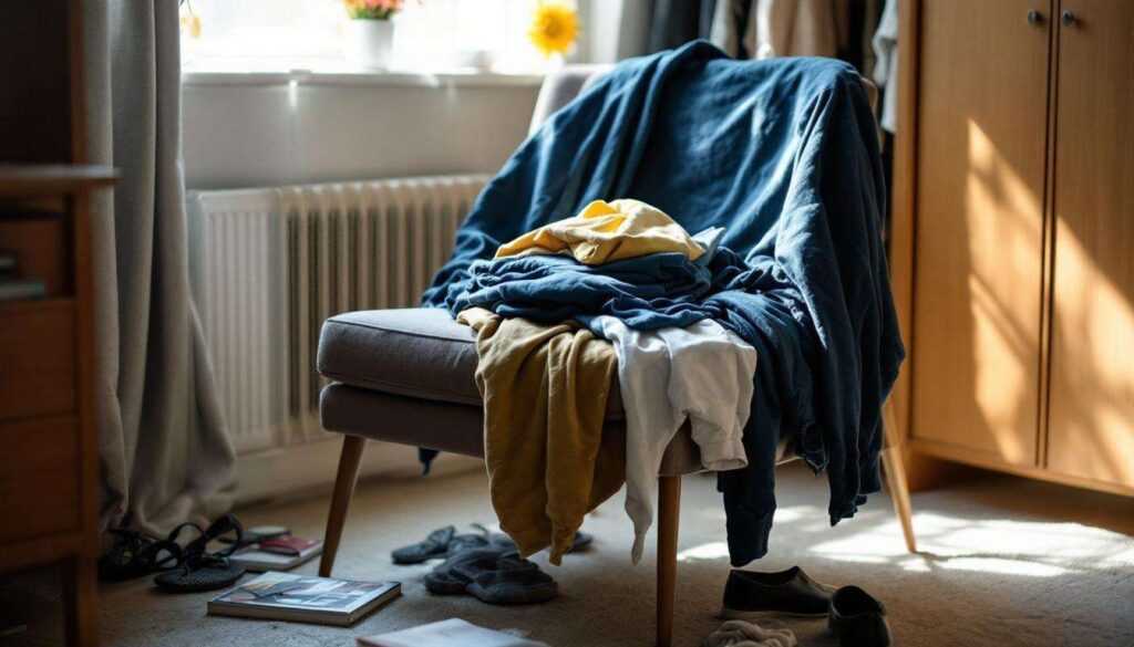 Das Stapeln von Kleidung auf dem Stuhl wird oft mit einem Persönlichkeitstyp in Verbindung gebracht