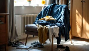 Das Stapeln von Kleidung auf dem Stuhl wird oft mit einem Persönlichkeitstyp in Verbindung gebracht